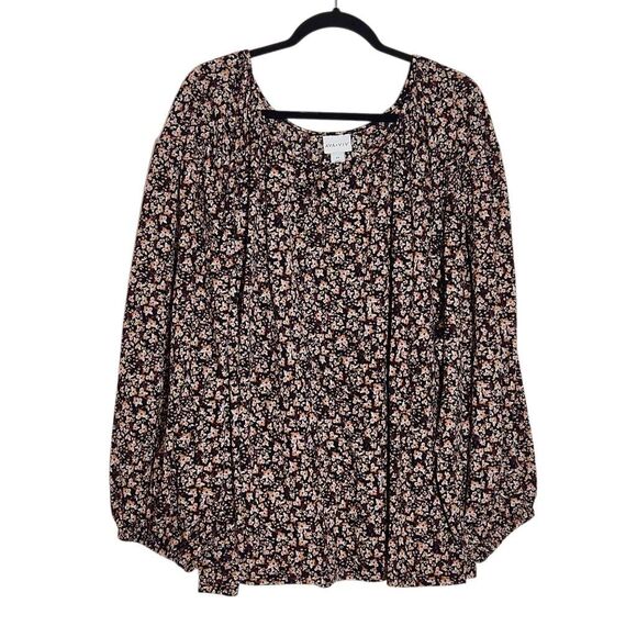 Ava & Viv Black and Brown Floral Blouse with Full Sleeves Size 4X Plus Size Top - Picture 1 of 9